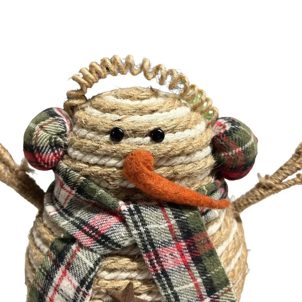 Snowman Twine Rope 7” Tall Stuffed Decorative Winter Christmas Plaid Scarf Snow‎